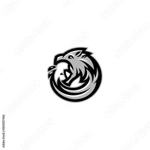 Aggressive Wild Animal Head Mascot Vector Illustration. Strong Predatory Beast Emblem Graphic Design in Grayscale