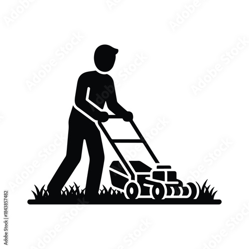 Person pushing lawn mower silhouette vector