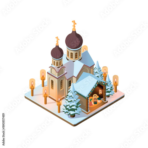 Orthodox church of the Holy Trinity in Moscow on white background Isometric icons