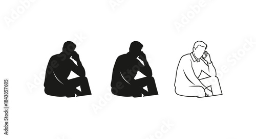 Minimalist illustration set of businessperson silhouettes, Symbolizing concentration during a call, flat vector design illustration.