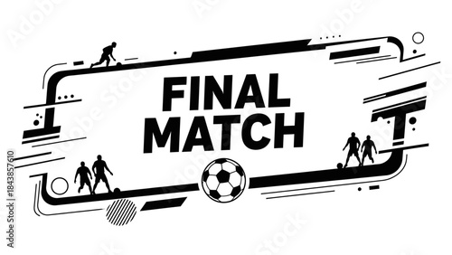 Retro music poster featuring a vector illustration of an abstract black silhouette rock party with people and a soccer ball symbol