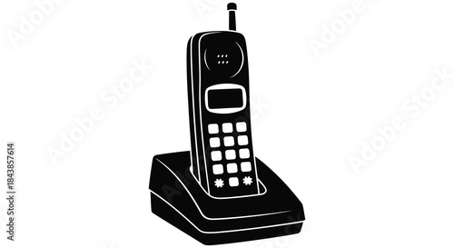 A striking black and white depiction of a vintage cordless telephone a nostalgic silhouette