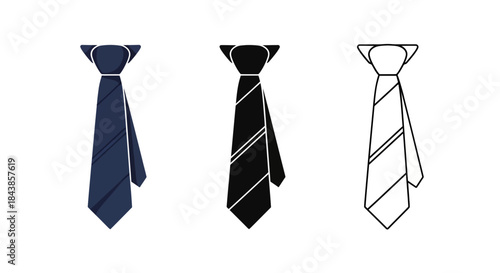 Minimalist illustration of set of tie silhouettes, Symbolizing professionalism and confidence, flat vector design illustration.