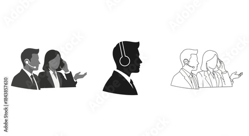 Minimalist illustration set of coworker silhouettes, Symbolizing clarity, flat vector design illustration.