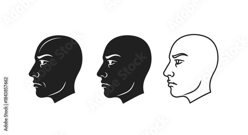 Minimalist illustration set of expression silhouettes, Symbolizing deep thought during business communication, flat vector design illustration.