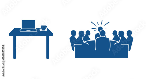 Minimalist illustration of meeting room silhouettes set, Symbolizing a formal work setting, flat vector design illustration.