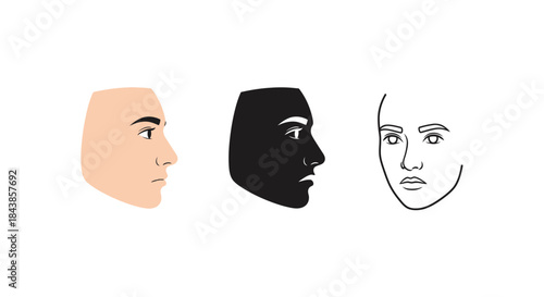 Minimalist illustration set of expression silhouettes, Symbolizing deep thought during business communication, flat vector design illustration.