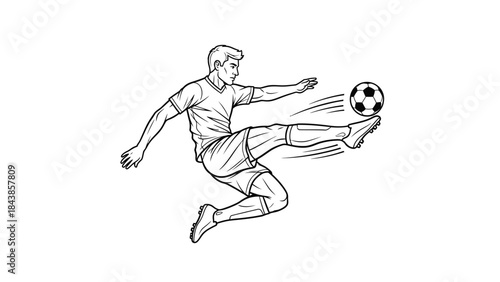 Silhouette vector illustration of a soccer player running and kicking a ball during a competition