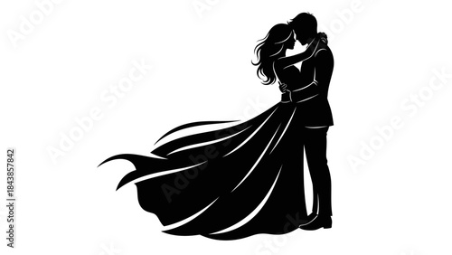 Eternal Embrace: Silhouette of a loving couple, their forms intertwined in a tender embrace, embodying the timeless bond of affection and companionship.