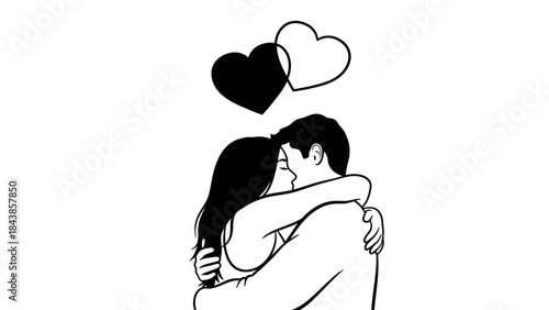 Eternal Embrace of Romance: A tender moment of love, two silhouettes intertwined in an intimate embrace, their silhouettes framed by the symbol of eternal love.