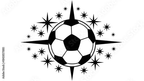 Soccer Ball and Starburst Emblem: A minimalist and dynamic soccer ball design is at the core, surrounded by a captivating starburst pattern