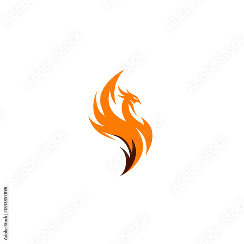 Dynamic Phoenix Fire Bird Vector Icon, Mythological Creature Symbol, Abstract Fiery Wings Graphic Design Element