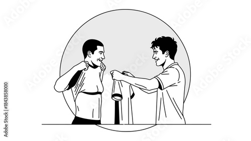 Team Spirit: Two athletes share a moment of camaraderie and sportsmanship, a testament to the bonds forged in the pursuit of athletic excellence, inside a circle.