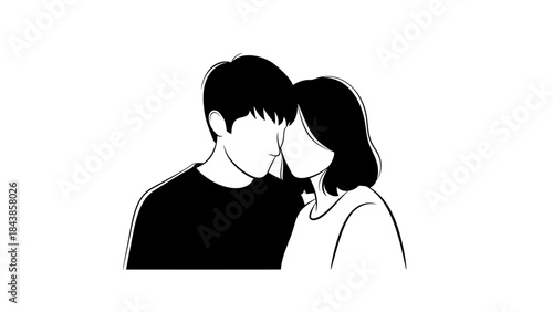 Embracing Connection: A minimalist illustration captures the tender intimacy between two figures, their heads close in a moment of shared emotion.