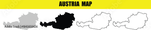 Austria Map Collection – Dotted, Solid Silhouette and Outline Vector Set