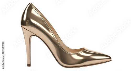 Gold Stiletto High Heel Shoe Isolated on Black metallic