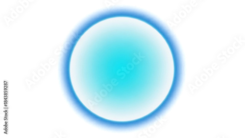 Neon blue glowing sphere with bright cyan light effect, abstract digital energy ball, futuristic plasma graphic element