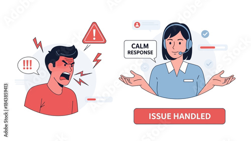 Customer Service Resolution Angry Client De-escalated by Calm Support Agent