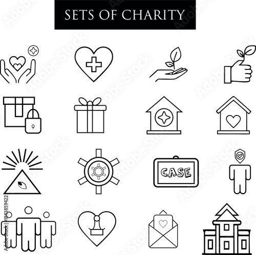 Charity and donation icons set