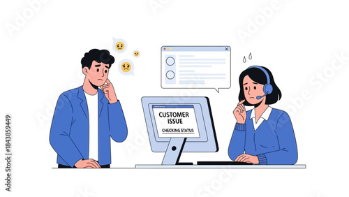 Dedicated customer service representative actively listens to a frustrated client on the phone, working to resolve a crucial issue in a modern support center setting