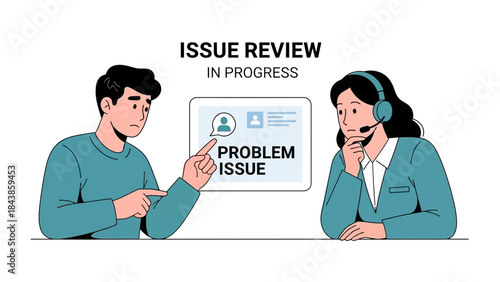 Customer service agent actively listens to a client's problem, illustrating a dedicated issue review process in progress for efficient resolution and support
