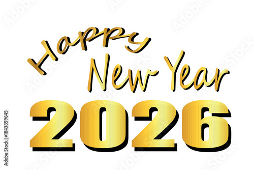Golden Happy New Year 2026 Typography Design for Festive Celebrations. Elegant Holiday Greeting with Sparkling Text and Decorative Font for a Prosperous New Beginning