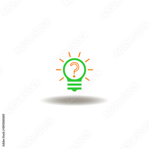 Vector illustration of lightbulb with question mark. Symbol of trivia. Icon of brainstorming.