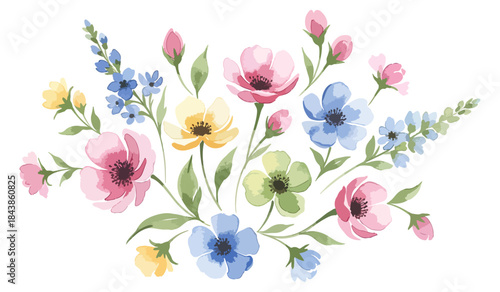 Soft Watercolor Floral Arrangement Illustration