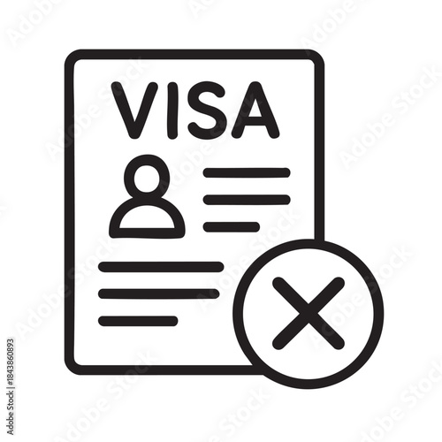A black and white outline of a visa application form with a large red x indicating a denial or rejection