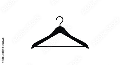 A simple black clothes hanger shown in a stark graphic presentation silhouette