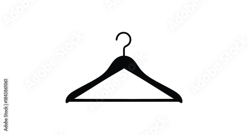 A simple black clothes hanger depicted in a minimalist style presenting a dark silhouette