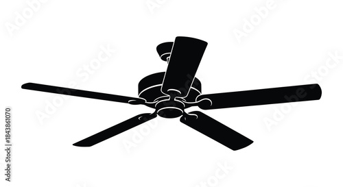 A striking black ceiling fan design viewed from below showcasing its elegant form silhouette