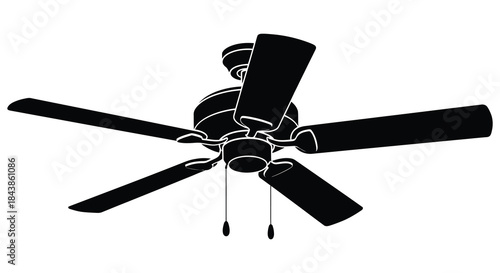 A striking black ceiling fan design captured in a dramatic silhouette