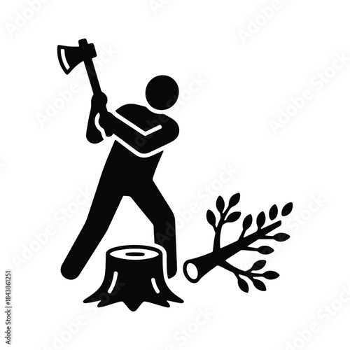 Woodcutter chopping tree silhouette vector illustration