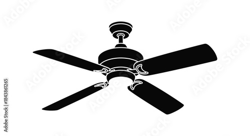 A striking black and white depiction of a classic ceiling fan design silhouette