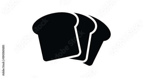 A simple black and white illustration of three slices of bread in a striking silhouette