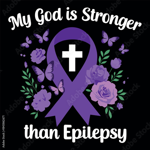 My God is Stronger than Epilepsy faith awareness flat vector illustration