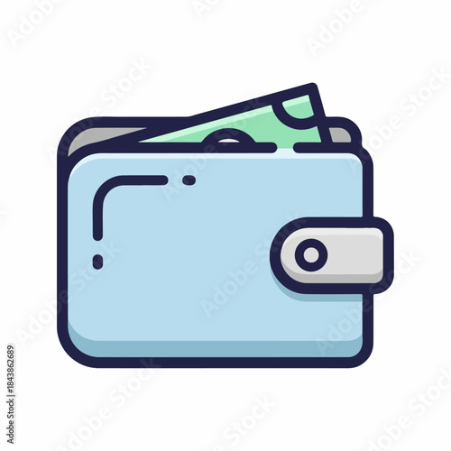 Wallet with Currency: A simple yet elegant illustration depicts a wallet, partially open to reveal a crisp, folded bill inside, symbolizing financial security and the world of finance.