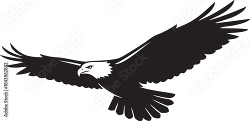 Majestic Flying Bald Eagle Vector Silhouette - Black and White Icon