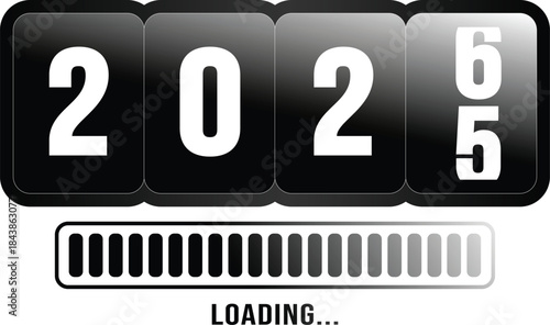 Countdown timer showing year 2026 loading progress bar new year transition concept graphic design element