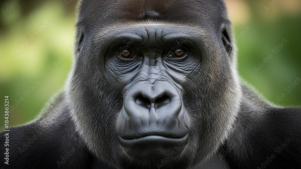 Obraz premium Close-up of a powerful male gorilla's face in its natural habitat