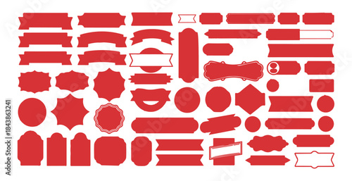 Huge set of blank red silhouette labels ribbons and badges various shapes collection for graphic design
