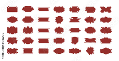 Assorted set of maroon graphic vintage frames labels and decorative ornamental borders isolated on white background stock vector
