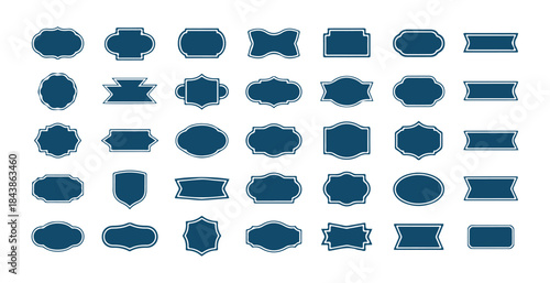 Assorted set of navy blue graphic vintage frames labels and decorative ornamental borders isolated on white background stock vector
