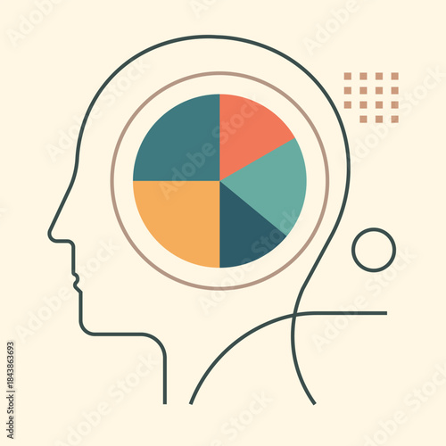Mental Analysis Illustration, Abstract Human Head with Cognitive Data and Psychology Concept