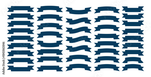 Large collection of blue ribbon banners various shapes and styles blank graphic elements for decoration and design