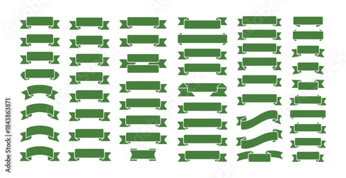 Big set of green ribbon banners different shapes and styles blank scrolls decorative design elements isolated