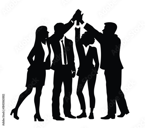 Professional business team giving high five silhouette