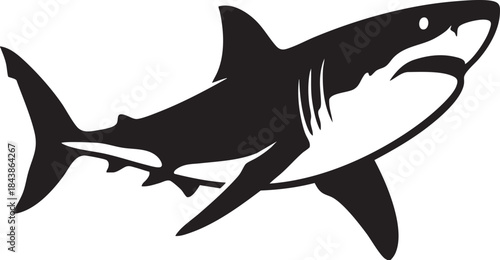 Great White Shark Vector Silhouette - Aggressive Ocean Predator Icon