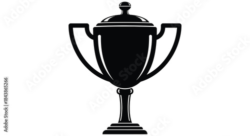 A striking black silhouette of a classic trophy with elegant handles and a detailed base silhouette